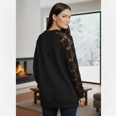 Siyah Dantel Detaylı Sweatshirt – Şık ve Rahat Günlük Kadın Üst – Yumuşak Kumaş