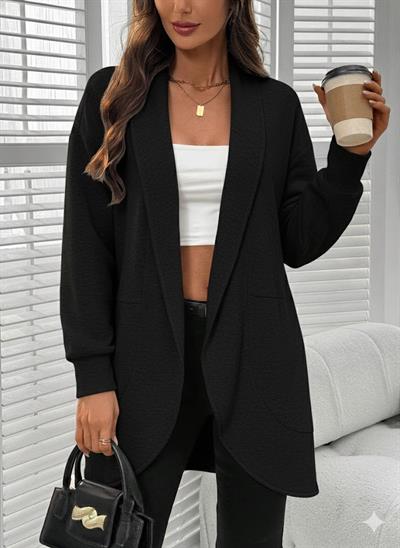 Siyah Kadın Spor Ceket – Cepsiz Model, 3 İplik Şardonlu Kumaş