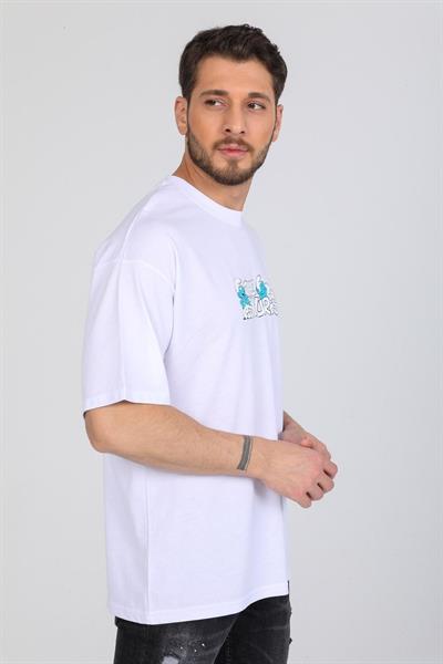 Oversize Smurfs Yazılı Beyaz T-shirt