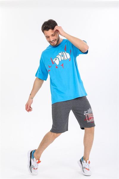 Oversize Social Yazılı Mavi T-shirt