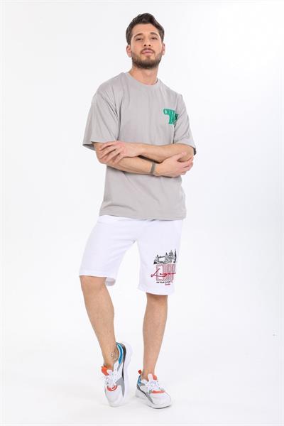 Oversize Sol Gögüs Logolu Gri T-shirt