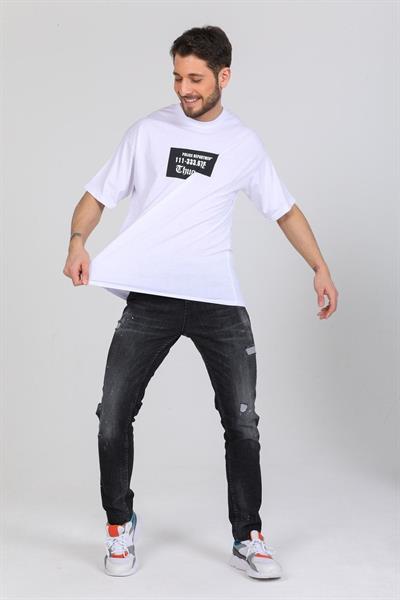 Oversize Thug Life Yazılı Beyaz T-shirt