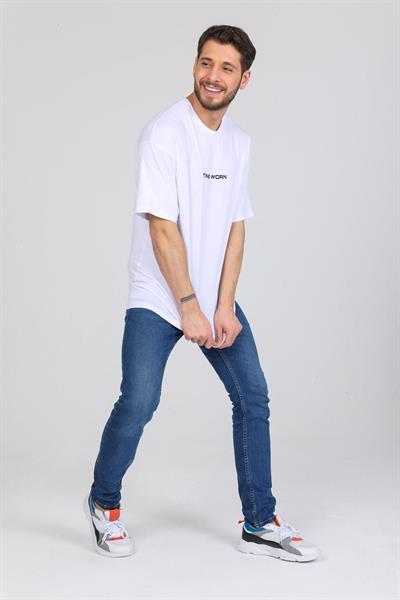 Oversize Time Worn Yazılı Beyaz T-shirt