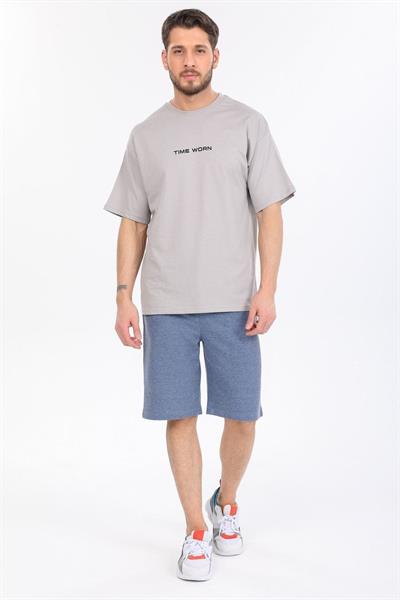 Oversize Time Worn Yazılı Gri T-shirt