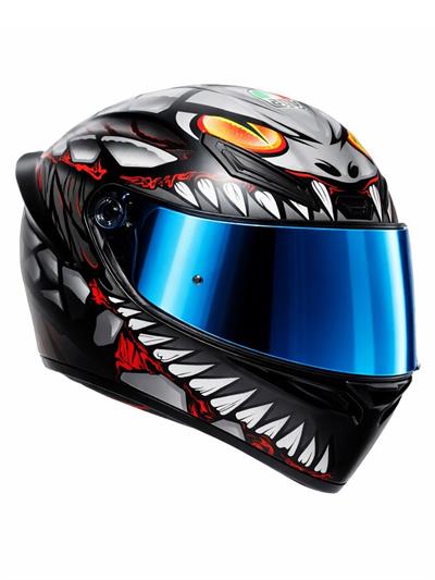 AGV KASK/K1 S E2206 LYZARD MATT BLACK GREY RED CONFİGURATİON-MAVİ VİZÖR