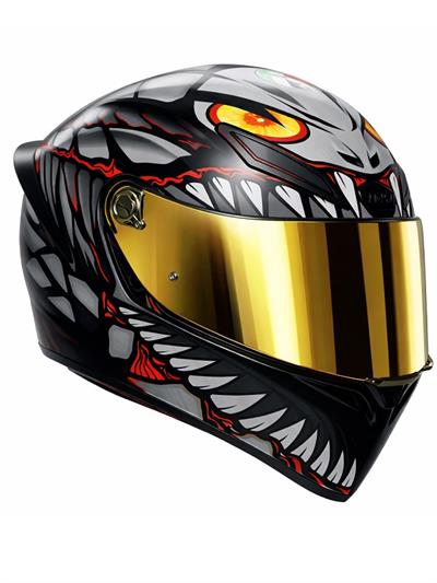 AGV KASK/K1 S E2206 LYZARD MATT BLACK GREY RED CONFİGURATİON-GOLD VİZÖR