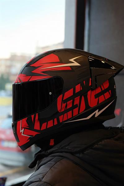 LS2 RAPID 2 CROMO MAT SİYAH-KIRMIZI KASK- SİYAH VİZÖR-SPOİLER