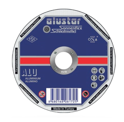 SONNENFLEX ALUSTAR 125 x 2,5 x 22 mm Bombeli Kesici Disk (A 36 R BF ALU) - Alüminyum ve Yumuşak Metaller İçin Sıvanma Yapmayan Ağır Hizmet Kesme Taşı