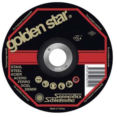SONNENFLEX Goldenstar 115 x 6,0 x 22 mm Taşlama Taşı (AS 24 R6 BF) - Profesyonel Metal ve Çelik Yüzeyler İçin Yüksek Performanslı Çapak Alma ve Ağır Hizmet Tesviye Diski