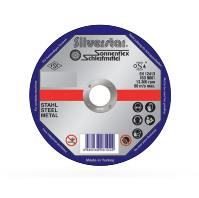 SONNENFLEX SILVERSTAR 125 x 2,5 x 22 mm NK Düz Kesici Disk (AS 36 R BF) - Genel Metal ve Çelik Yüzeyler İçin Çok Amaçlı Profesyonel Kesme Taşı