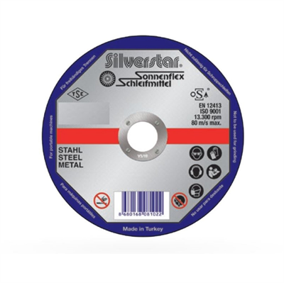 SONNENFLEX SILVERSTAR 125 x 2,5 x 22 mm NK Bombeli Kesici Disk - Genel Metal ve Çelik Yüzeyler İçin Çok Amaçlı Profesyonel Kesme Taşı