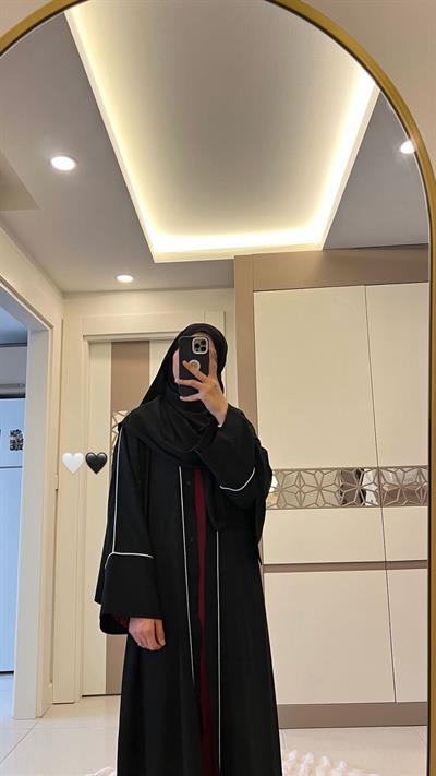 Biye Şeritli Abaya Ferace Gri – Ümran Özbek Collection--Ferace
