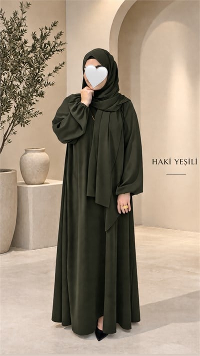 HİRA MODEL HAKİ YEŞİLİ ŞALLI TAKIM--Ferace