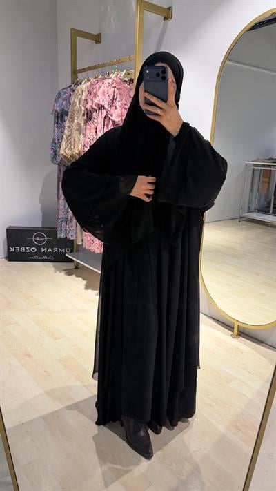 siyah şifon 3'lü takım abaya--Abaya