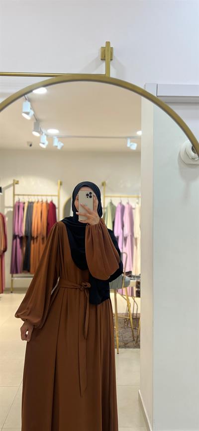 SOFIA Model Taba Tesettür Elbise-SOFIA Model Taba Tesettür Elbise – Medine İpeği Balon Kol-Elbise