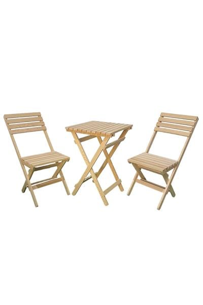 Ahşap Balkon Bahçe Mutfak 3'lü Bistro Set Katlanır 2 Sandalye 1 Masa Takım 50x50cm nat mb247