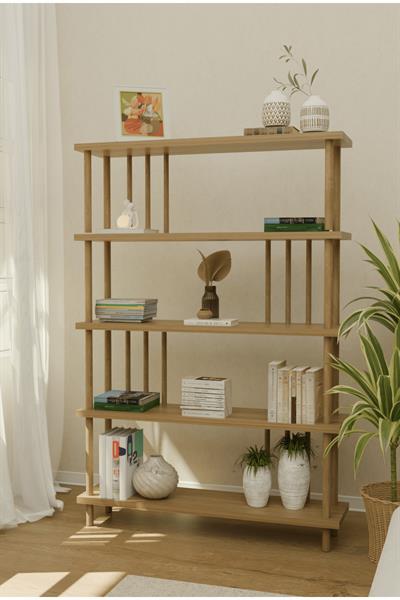 Çevir Kur 5 Raflı Modern Kitaplık Bohem Tarz Çok Amaçlı Düzenleyici Raf Safir Meşe wbt511