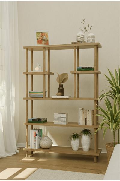 Çevir Kur 6 Raflı Modern Kitaplık Bohem Tarz Çok Amaçlı Düzenleyici Raf Safir Meşe wbt517