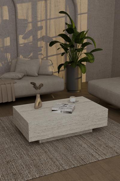 Nisay Dikdörtgen Orta Sehpa Yeni Nesil Modern Uçan Orta Sehpa Ahşap Traverten Mermer Desen 60x90