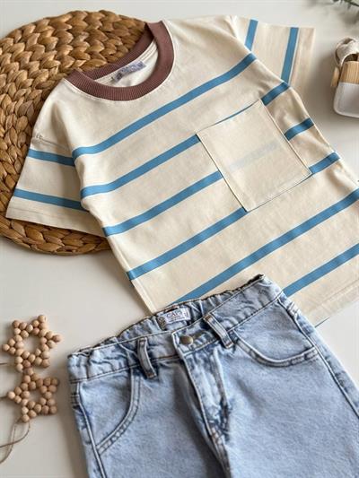 Çizgili Şortlu Açık Mavi Takım 