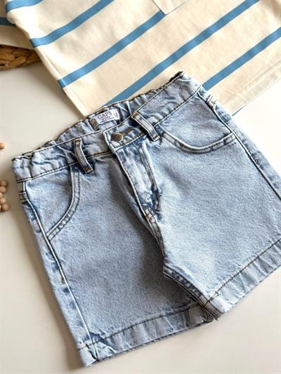 Çizgili Şortlu Açık Mavi Takım 