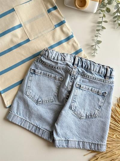 Çizgili Şortlu Açık Mavi Takım 