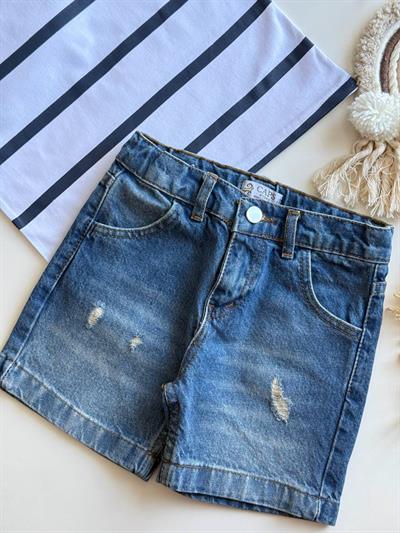 Çizgili Şortlu Lacivert Takım 