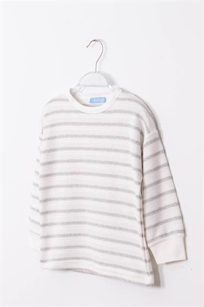 Cizgili Sweatshirt Uzun Kol Gri