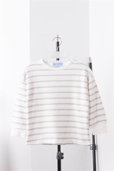 Cizgili Sweatshirt Uzun Kol Gri