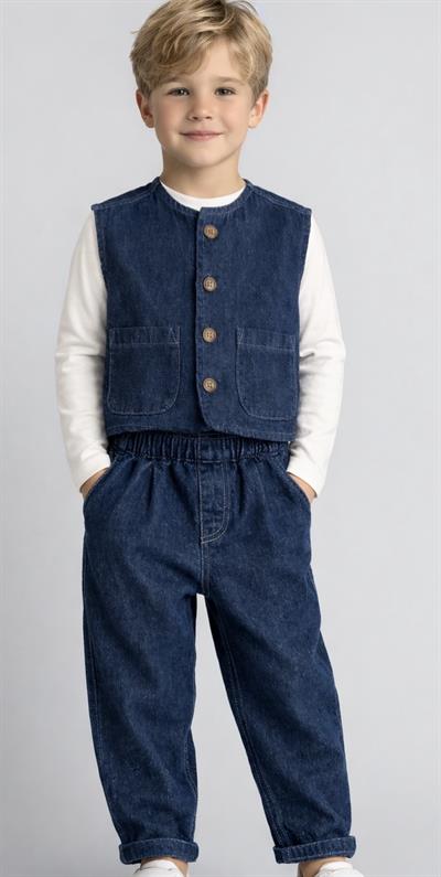 Denim Pantolon Yelekli Takım  Koyu Mavi