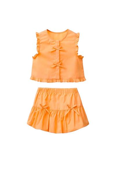 Dokuma Fiyonklu Etek Takım Turuncu