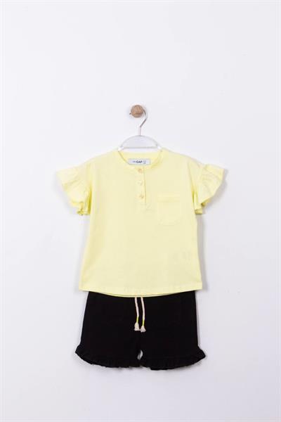 Fırfır Kol Detaylı Keten Şortlu Takım 