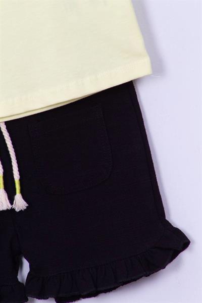 Fırfır Kol Detaylı Keten Şortlu Takım 