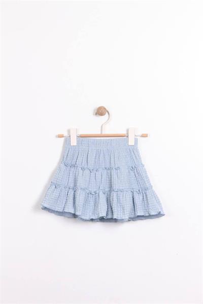 Gofre Kumaş Pileli Mavi Etek