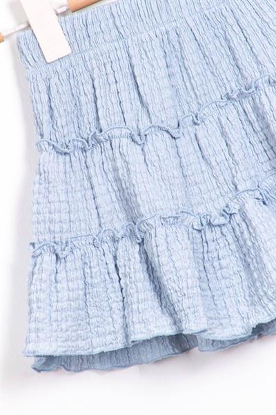 Gofre Kumaş Pileli Mavi Etek