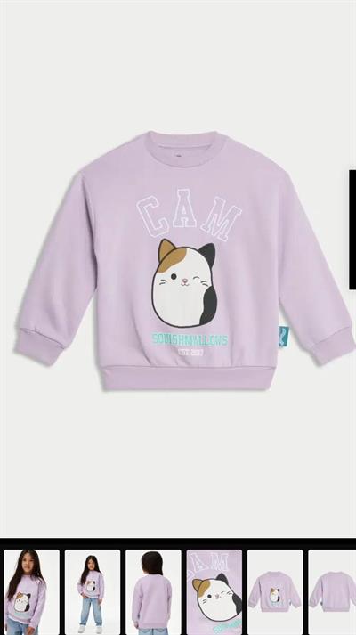 Kedi Nakışlı Cam Sweatshirt Mor 