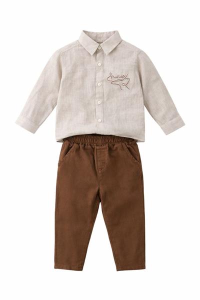 Keten Gömlek Gabardın Pant Sırt Nakış Detaylı Takım 