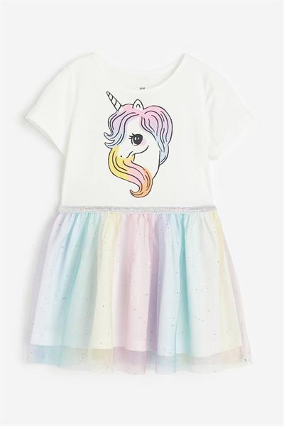 Kısa Kollu Unicorn Baskılı Tütü Elbise 