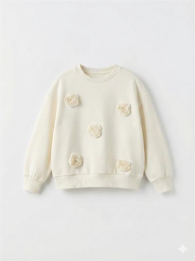 Krem Güllü Sweat Çelik Şort Etek Takım (BÜYÜK YAŞ)