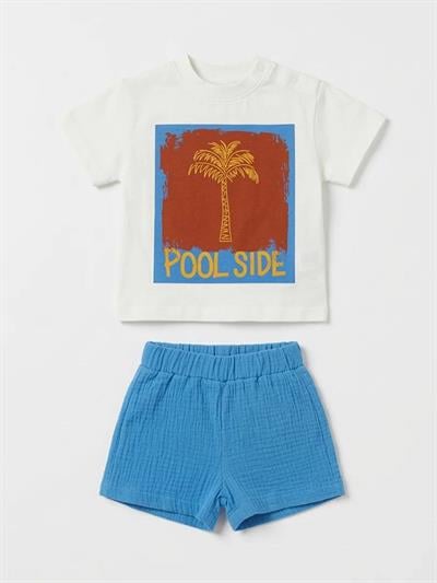 Laciel Paris  Baby Sloganlı Çıtçıtlı Müslin Şortlu Takım  Set