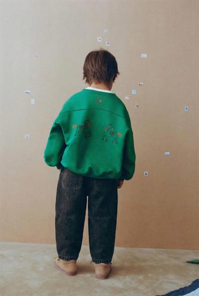 Laciel Paris Baloon Jean Yeşil Nakışlı Sweat Takım