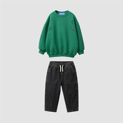 Laciel Paris Baloon Jean Yeşil Nakışlı Sweat Takım