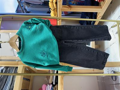 Laciel Paris Baloon Jean Yeşil Nakışlı Sweat Takım