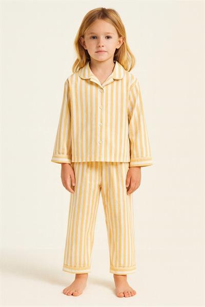 Laciel Paris Cizgili Pijama Takımı Sarı Renk (Kese Hediyelidir)