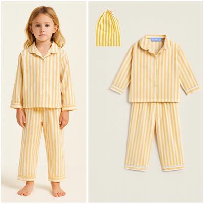 Laciel Paris Cizgili Pijama Takımı Sarı Renk (Kese Hediyelidir)