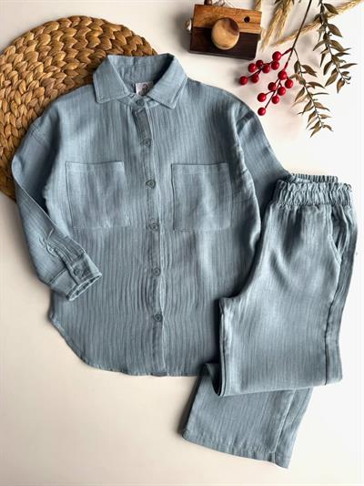 Muslin Kumaş İkili Takım Mavi