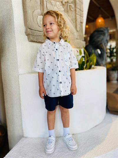 Palmiye Desenli Keten Gömlekli Dokuma Takım 