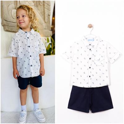 Palmiye Desenli Keten Gömlekli Dokuma Takım 