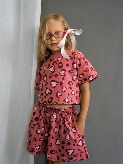 Pembe Leoparlı Şortlu Takım
