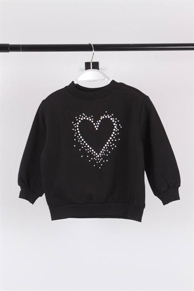 Taş Detaylı Siyah Kalpli Sweatshirt